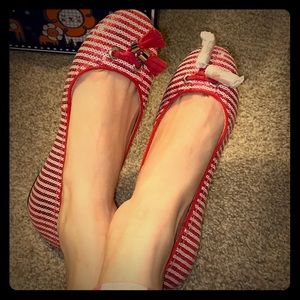 Sperry red and white sequin flats